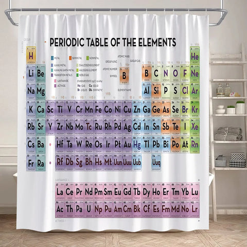 Periodic Table Shower Curtain Modern Fun Chemistry Elements For Students Home Decor Polyester Fabric Bathroom Curtain With Hooks