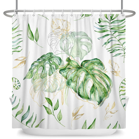 Green Plant Leaf Vines Flowers Shower Curtain Print Modern Nordic Minimalist Polyster Home Decor Bathroom Curtain with Hooks