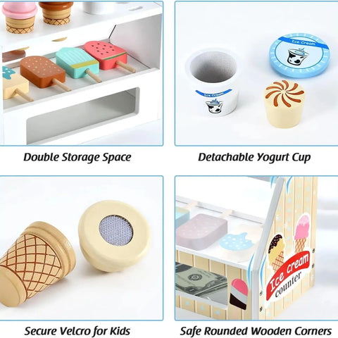 Ice Cream Counter Playset For Kids Montessori Pretend Play Food Toys Kitchen Accessories With Coin Role Play For Kids Girls Boys