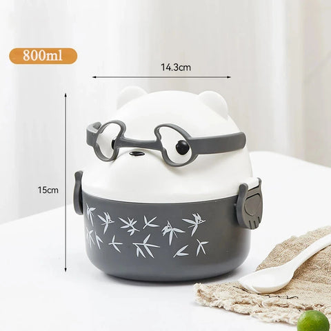 Stackable Bento Box Portable Cute Cartoon Children Lunch Box Double Layer Food Storage Container Eyeglass Bear Thermal Bento Box