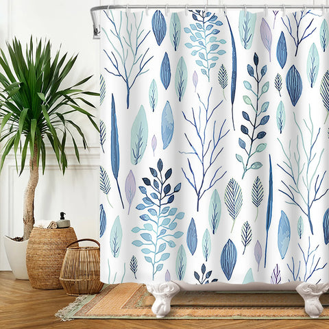 Green Plant Leaf Vines Flowers Shower Curtain Print Modern Nordic Minimalist Polyster Home Decor Bathroom Curtain with Hooks