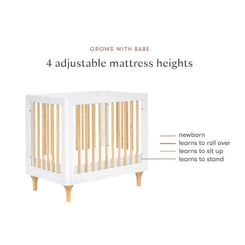 Combined 1 Convertible Mini Crib and Double Bed with White and Natural Toddler Bed Conversion Kit