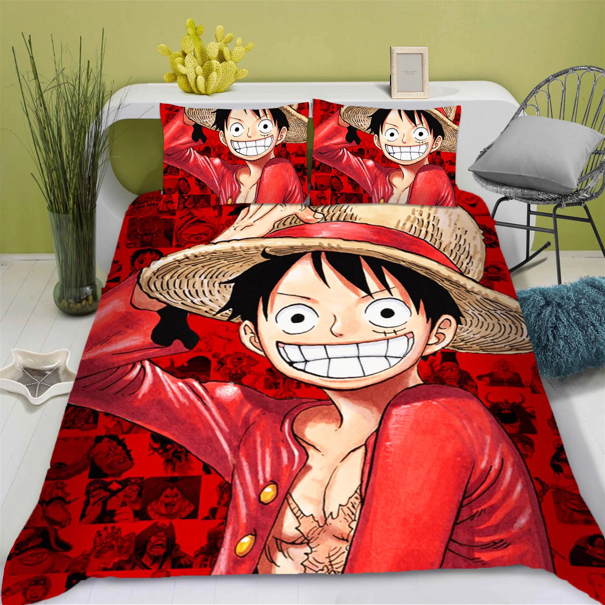 One Piece Anime Duvet Cover Set Comforte Printed Cartoon Twin Size Bedding Sets Christmas Gifts 3-piece Set Home Decor