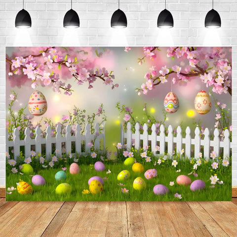 Happy Easter Backdrop for Photography Spring Easter Rabbits Colorful Eggs Forest Flower Fence Background Photo Studio Props