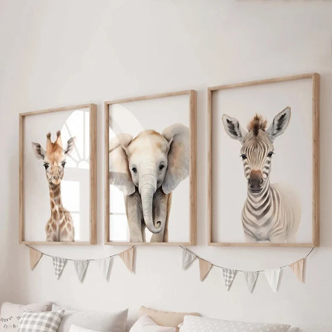 Safari Nursery Decor Set of 3 Poster Jungle Animal Nursery Wall Art Prints Baby Animal Prints Children's Room Bedroom Decoration