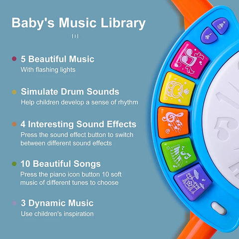 Kids Drum Set Toddlers 1-3 Musical Baby Educational Instruments Toys for Toddlers Girl Microphone Learning Activities Gifts