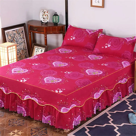 3pcs Bedding Bed Skirt With 2pcs Pillowcases Wedding Bedspread Bed Sheet Mattress Cover Full Twin Queen King Size Bedsheets