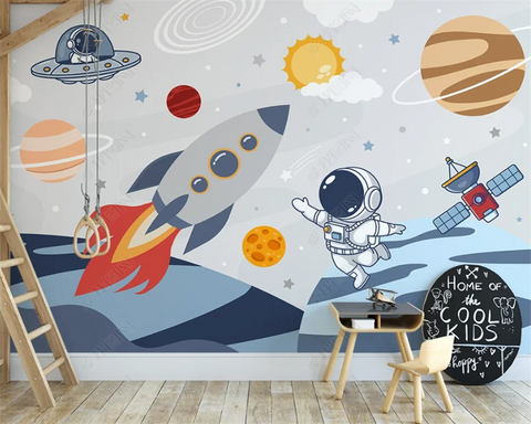 beibehang Customized modern cartoon space planet rocket flying saucer astronaut children's room bedroom background wallpaper