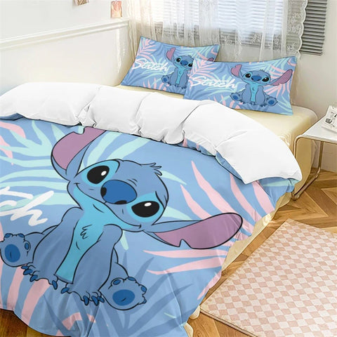 Duvet Cover Stitch Cute Cartoon Kids Duvet Cover Lightweight 3D Printing Anime Bedding Set, 2/3 Piece Bedding Set for Kids Adult