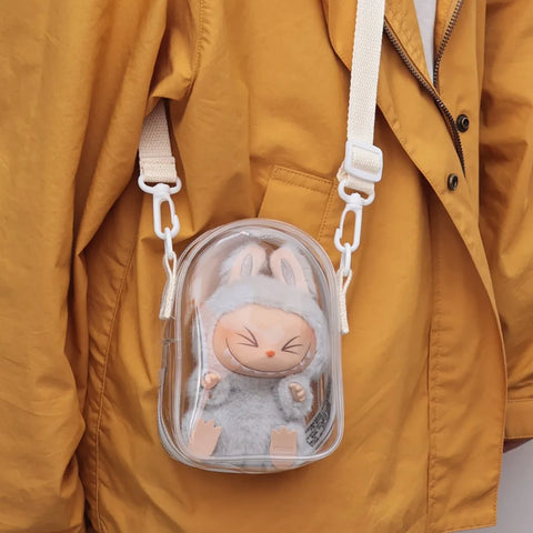 Labubu Protect Case Labubu Sitting Party 15/17cm Cotton Doll Shoulder Pain Bag PVC Storage Bag Labubu Walk Bag Dustproof