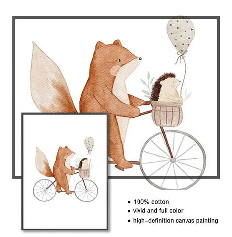 Boho Cartoon Canvas Painting, Fox, Rabbit, Bee, Bear, Hedgehog, Flower Posters, Art Prints, Wall Photos, Baby, Kids Room