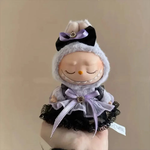 17cm Mini Plush Doll'S Clothes Outfit Accessories For Korea Kpop Labubu Idol Pink bright silk bow princess gauze skirt Clothing