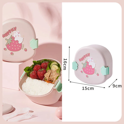 Stackable Bento Box Portable Cute Cartoon Children Lunch Box Double Layer Food Storage Container Eyeglass Bear Thermal Bento Box
