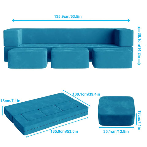 Modular Kids Play Couch 5 in 1 Kids Couch with 3 Ottomans for Playroom Bedroom Extra Large Modular Kids Couch Kids Play Couch