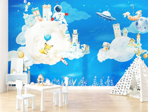 Custom 3D Wallpaper Mural Astronaut Cartoon Kids Room Background Earth Universe Pintado De Pared - Personalized Wall Art