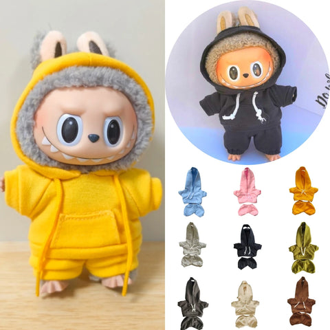 17cm Labubu Doll Black Hoodie Sweatshirt and Pants Set for Doll DIY Outfit Gift
