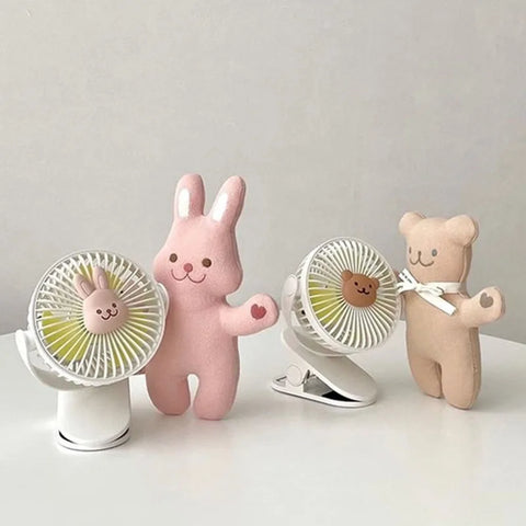 Korean Baby Cart Stroller Fans Portable Outdoor Fan Clip Cute Bear Bunny Rechargeable Handheld Electric Fan for Home 3 Speeds