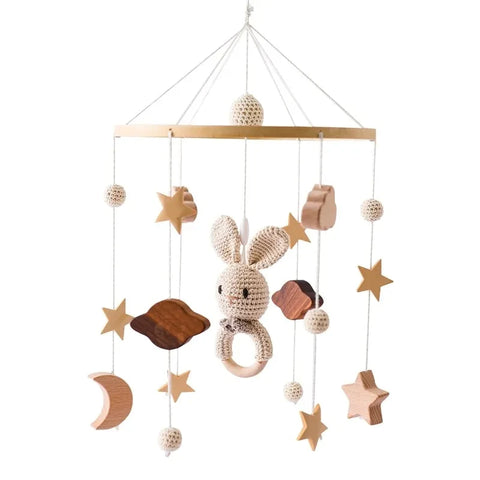 Crib Bell Rotary Music Box with Songs 0 12 Months Baby Bed Hanging Bell Toy Motor Accessory Pendant Toy Nursery Plays Wood Grain