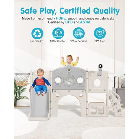 Toddler Slide Set,  8in1 Kids Slide with Climber, Indoor Outdoor Slide Toddlers, Toddler Playset with Basketball Hoop and Tunnel