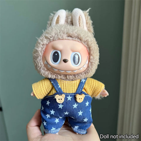17cm Mini Plush Doll'S Clothes Outfit Accessories For Korea Kpop Labubu Idol Sitting Party V1 V2 Autumn onesie hat set Clothing
