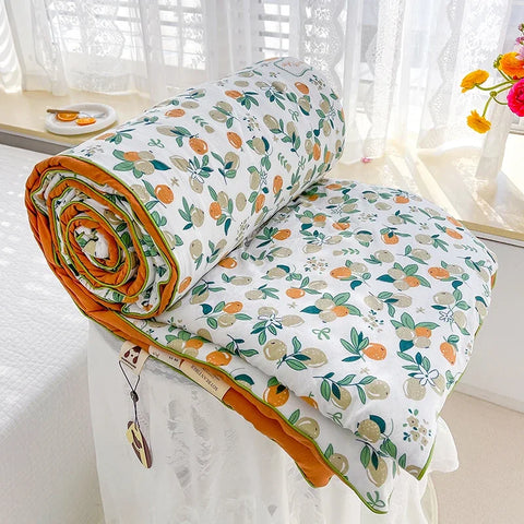 Washed Double Gauze Spring Summer Quilt Queen Grade A Lightweight Comforter Soya Fibre Filling Soft Breathable Summer Blanket